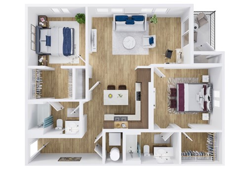 Floor plan for 2 beds, 2 baths, 1068 sqft